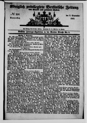 Königlich privilegirte Berlinische Zeitung von Staats- und gelehrten Sachen on Sep 9, 1869