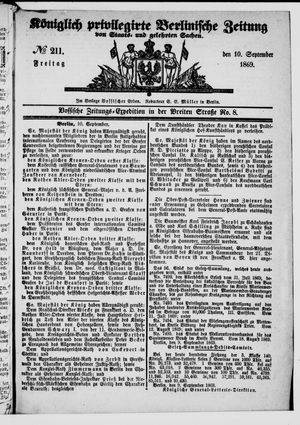 Königlich privilegirte Berlinische Zeitung von Staats- und gelehrten Sachen vom 10.09.1869