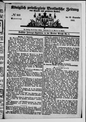 Königlich privilegirte Berlinische Zeitung von Staats- und gelehrten Sachen vom 12.09.1869