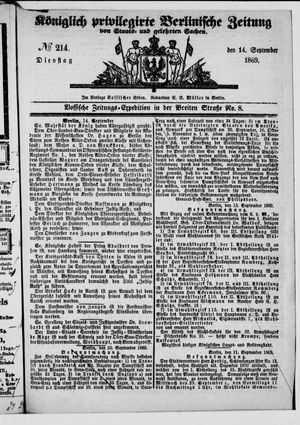 Königlich privilegirte Berlinische Zeitung von Staats- und gelehrten Sachen vom 14.09.1869