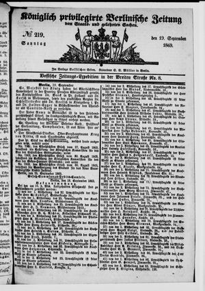 Königlich privilegirte Berlinische Zeitung von Staats- und gelehrten Sachen on Sep 19, 1869