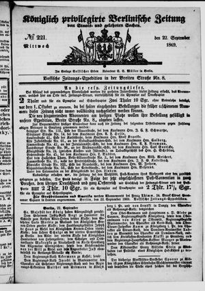 Königlich privilegirte Berlinische Zeitung von Staats- und gelehrten Sachen vom 22.09.1869