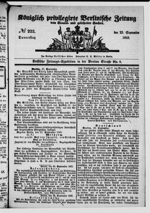 Königlich privilegirte Berlinische Zeitung von Staats- und gelehrten Sachen on Sep 23, 1869