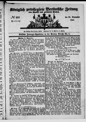Königlich privilegirte Berlinische Zeitung von Staats- und gelehrten Sachen vom 24.09.1869