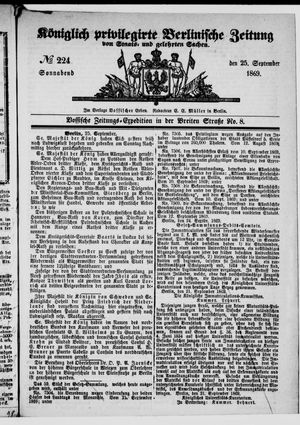 Königlich privilegirte Berlinische Zeitung von Staats- und gelehrten Sachen vom 25.09.1869
