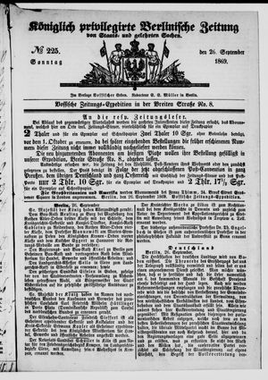 Königlich privilegirte Berlinische Zeitung von Staats- und gelehrten Sachen on Sep 26, 1869