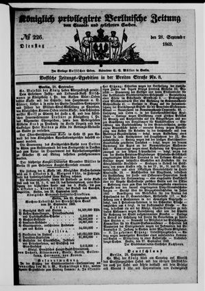 Königlich privilegirte Berlinische Zeitung von Staats- und gelehrten Sachen on Sep 28, 1869
