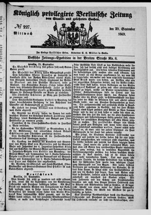 Königlich privilegirte Berlinische Zeitung von Staats- und gelehrten Sachen vom 29.09.1869