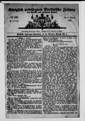 Königlich privilegirte Berlinische Zeitung von Staats- und gelehrten Sachen on Oct 1, 1869