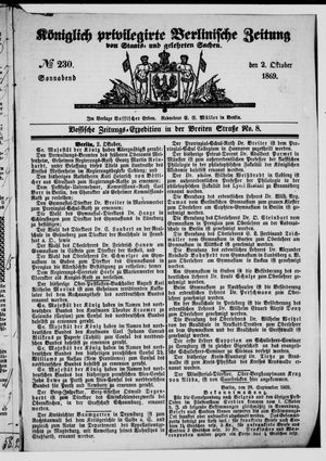 Königlich privilegirte Berlinische Zeitung von Staats- und gelehrten Sachen vom 02.10.1869