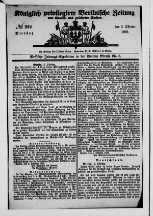 Königlich privilegirte Berlinische Zeitung von Staats- und gelehrten Sachen vom 05.10.1869