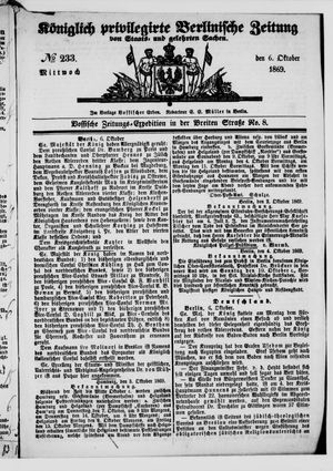 Königlich privilegirte Berlinische Zeitung von Staats- und gelehrten Sachen vom 06.10.1869