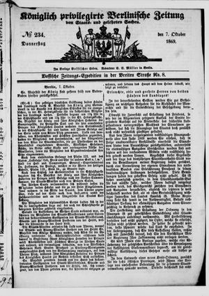 Königlich privilegirte Berlinische Zeitung von Staats- und gelehrten Sachen on Oct 7, 1869