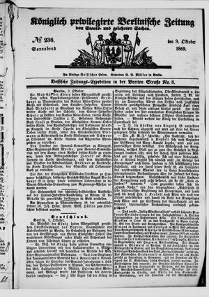 Königlich privilegirte Berlinische Zeitung von Staats- und gelehrten Sachen on Oct 9, 1869