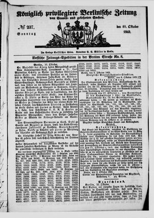 Königlich privilegirte Berlinische Zeitung von Staats- und gelehrten Sachen on Oct 10, 1869