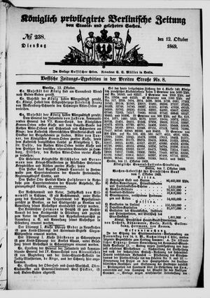 Königlich privilegirte Berlinische Zeitung von Staats- und gelehrten Sachen vom 12.10.1869