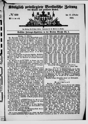 Königlich privilegirte Berlinische Zeitung von Staats- und gelehrten Sachen on Oct 13, 1869