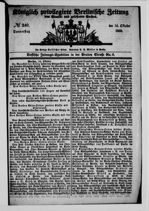 Königlich privilegirte Berlinische Zeitung von Staats- und gelehrten Sachen vom 14.10.1869