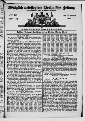 Königlich privilegirte Berlinische Zeitung von Staats- und gelehrten Sachen vom 15.10.1869