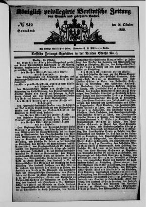 Königlich privilegirte Berlinische Zeitung von Staats- und gelehrten Sachen on Oct 16, 1869