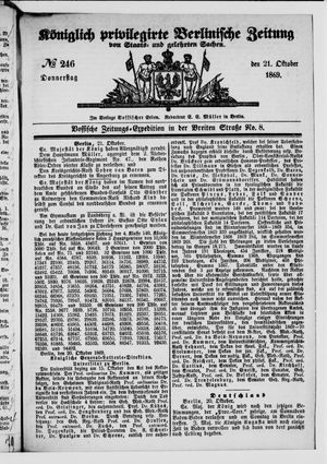 Königlich privilegirte Berlinische Zeitung von Staats- und gelehrten Sachen vom 21.10.1869