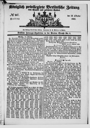 Königlich privilegirte Berlinische Zeitung von Staats- und gelehrten Sachen vom 22.10.1869