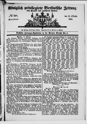 Königlich privilegirte Berlinische Zeitung von Staats- und gelehrten Sachen vom 23.10.1869