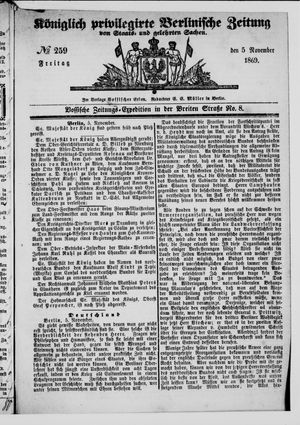 Königlich privilegirte Berlinische Zeitung von Staats- und gelehrten Sachen on Nov 5, 1869