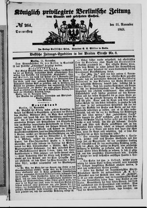 Königlich privilegirte Berlinische Zeitung von Staats- und gelehrten Sachen vom 11.11.1869