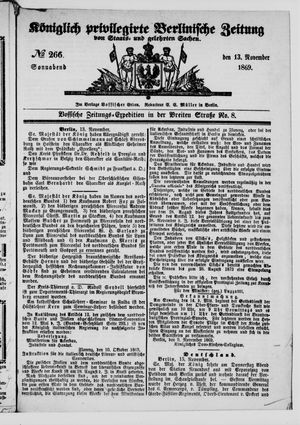Königlich privilegirte Berlinische Zeitung von Staats- und gelehrten Sachen on Nov 13, 1869