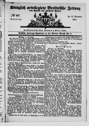 Königlich privilegirte Berlinische Zeitung von Staats- und gelehrten Sachen vom 14.11.1869