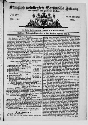 Königlich privilegirte Berlinische Zeitung von Staats- und gelehrten Sachen vom 26.11.1869