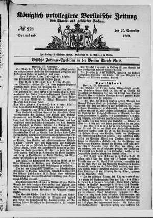 Königlich privilegirte Berlinische Zeitung von Staats- und gelehrten Sachen vom 27.11.1869