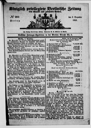 Königlich privilegirte Berlinische Zeitung von Staats- und gelehrten Sachen on Dec 3, 1869