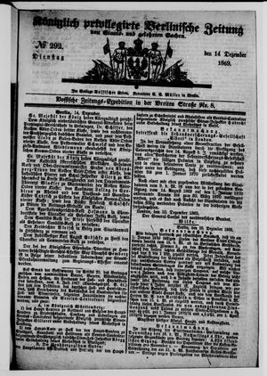 Königlich privilegirte Berlinische Zeitung von Staats- und gelehrten Sachen vom 14.12.1869