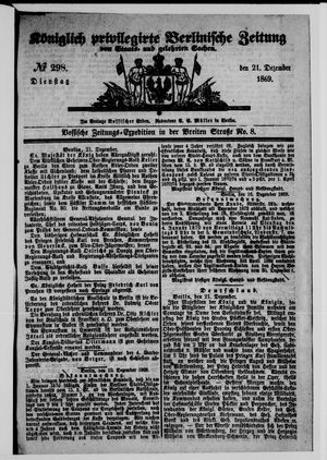 Königlich privilegirte Berlinische Zeitung von Staats- und gelehrten Sachen vom 21.12.1869