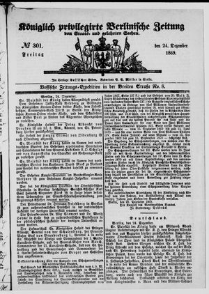Königlich privilegirte Berlinische Zeitung von Staats- und gelehrten Sachen vom 24.12.1869