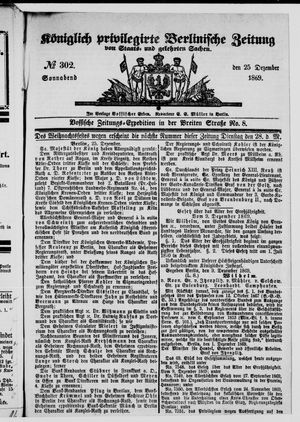 Königlich privilegirte Berlinische Zeitung von Staats- und gelehrten Sachen vom 25.12.1869