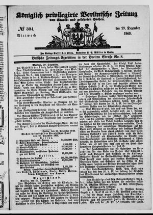 Königlich privilegirte Berlinische Zeitung von Staats- und gelehrten Sachen vom 29.12.1869