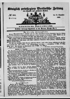 Königlich privilegirte Berlinische Zeitung von Staats- und gelehrten Sachen vom 31.12.1869