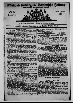 Königlich privilegirte Berlinische Zeitung von Staats- und gelehrten Sachen on Jan 6, 1870