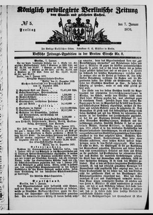Königlich privilegirte Berlinische Zeitung von Staats- und gelehrten Sachen vom 07.01.1870
