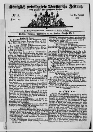 Königlich privilegirte Berlinische Zeitung von Staats- und gelehrten Sachen vom 14.01.1870