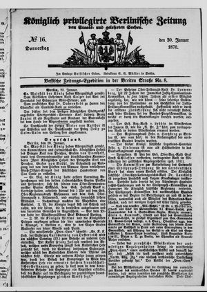 Königlich privilegirte Berlinische Zeitung von Staats- und gelehrten Sachen vom 20.01.1870