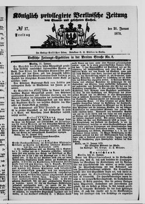 Königlich privilegirte Berlinische Zeitung von Staats- und gelehrten Sachen vom 21.01.1870