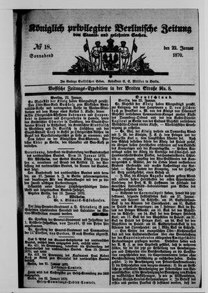 Königlich privilegirte Berlinische Zeitung von Staats- und gelehrten Sachen vom 22.01.1870