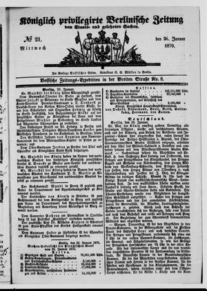 Königlich privilegirte Berlinische Zeitung von Staats- und gelehrten Sachen vom 26.01.1870