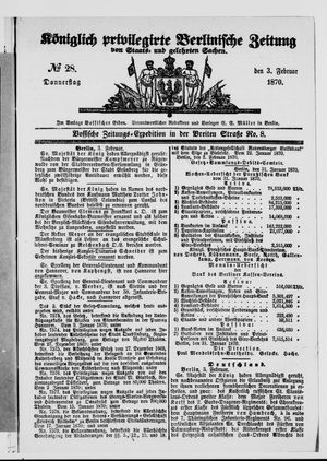 Königlich privilegirte Berlinische Zeitung von Staats- und gelehrten Sachen on Feb 3, 1870