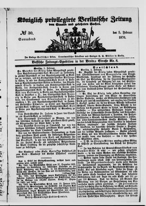 Königlich privilegirte Berlinische Zeitung von Staats- und gelehrten Sachen vom 05.02.1870