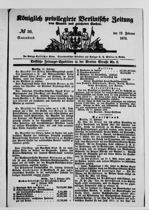 Königlich privilegirte Berlinische Zeitung von Staats- und gelehrten Sachen vom 12.02.1870